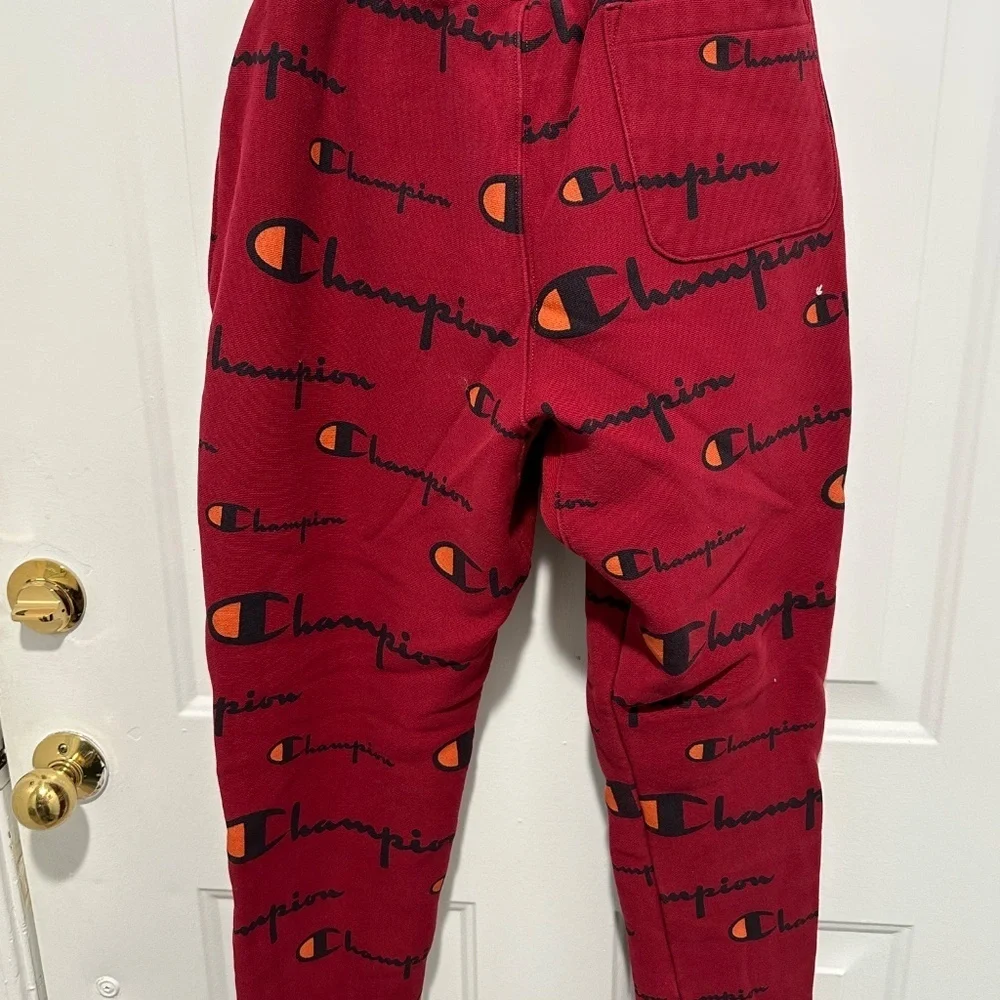 Vintage Champion Reverse Weave Joggers - Red All-Over Logo Print (Size Medium) - Picture 6 of 7